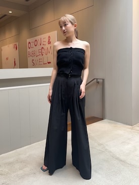 「H BEAUTY&YOUTH UNITED ARROWS(エイチビューティーアンドユースユナイテッドアローズ)の<H>コットンナイロン リリヤーン ニットビスチェ(ニット/セーター、ブラック系)」を使った、BEAUTY&YOUTH WOMENSさん(レディース・156cm)の夏コーディネート