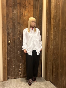 「Timberland（ティンバーランド）のオックスフォード シャツ メンズ（シャツ/ブラウス、ホワイト系）」を使った、ayaさん（レディース・154cm）の秋コーディネート