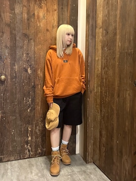 「Timberland（ティンバーランド）のフィールドブーツ フーディー メンズ（パーカー、ブラウン系）」を使った、ayaさん（レディース・154cm）の夏コーディネート
