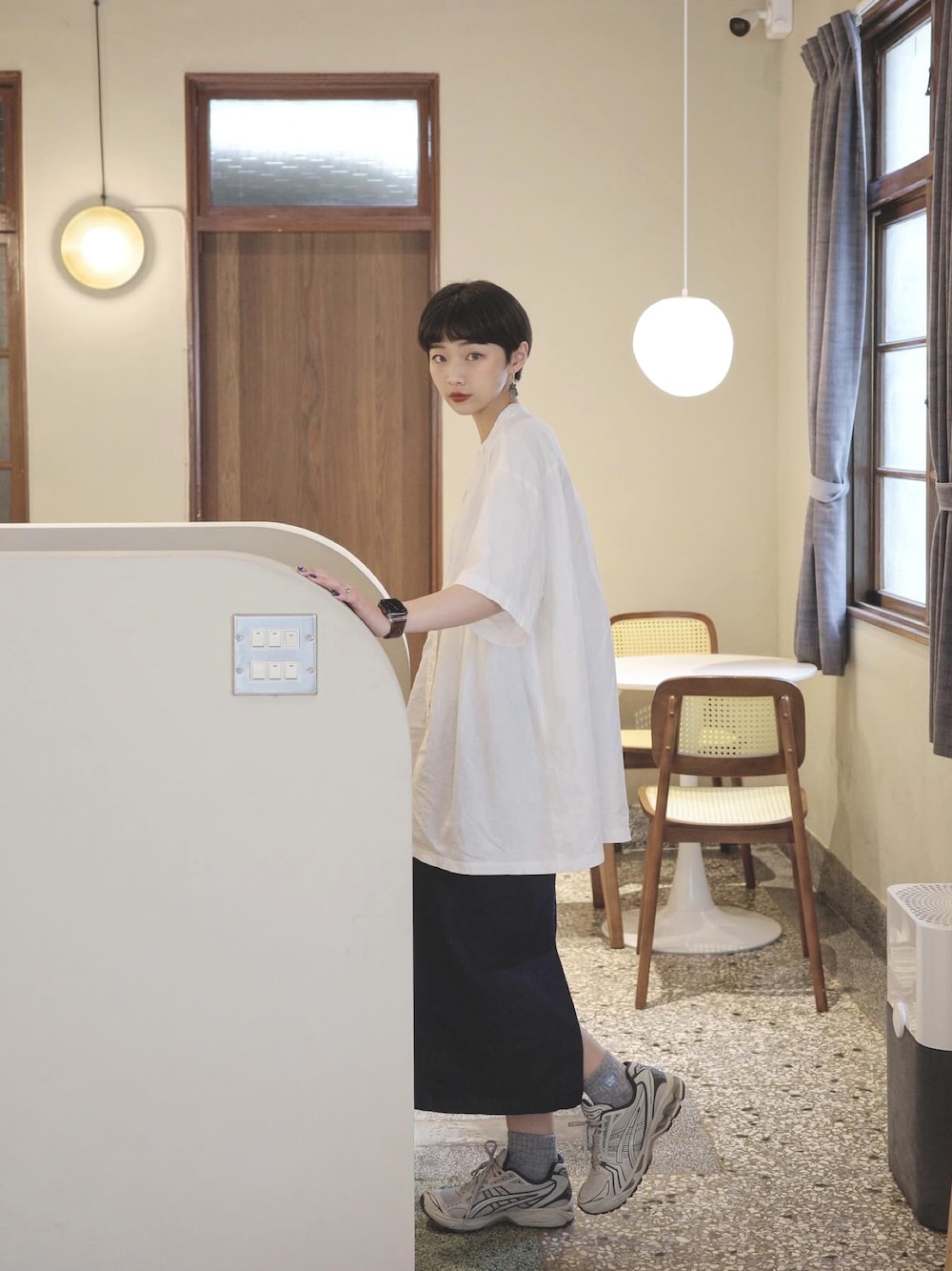 「休日スタイル、春のおしゃ見えテクニック、春服、春、MUJI、無印良品、HUMAN MADE、asics、kayano14」｜「Co.のアイテム（その他トップス、ホワイト系）」を使った、Xiさん（レディース・163cm）の春コーディネートの1枚目の写真