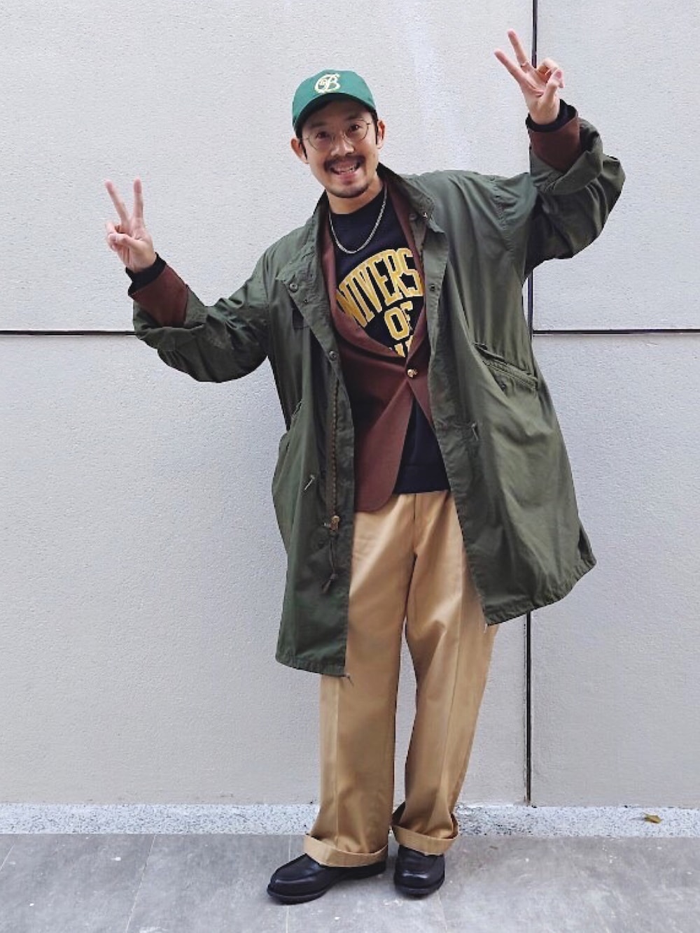 「blackeyepatch、JOURNAL STANDARD relume、journal standard、UNITED ARROWS & SONS、united arrows、M65、m65parka、m65、Paraboot」｜「BlackEyePatchのアイテム（帽子、グリーン系）」を使った、JenningsTuさん（メンズ・173cm）の冬コーディネートの1枚目の写真