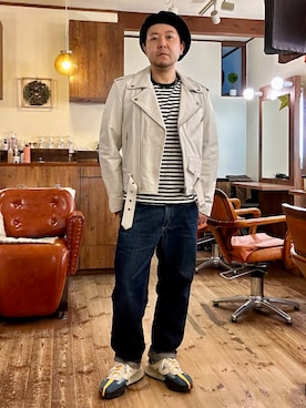 「INHERIT（インヘリット）のアイテム」を使った、MUGENさん（メンズ・173cm）の春コーディネート