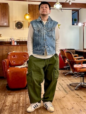 「HINSON（ヒンソン）のアイテム」を使った、MUGENさん（メンズ・173cm）の春コーディネート