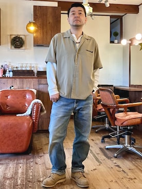 「HANES（ヘインズ）のアイテム」を使った、MUGENさん（メンズ・173cm）の春コーディネート