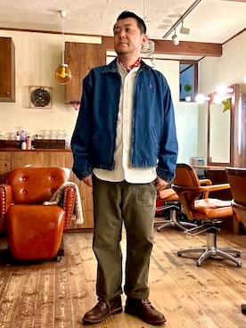 「MHL.（エムエイチエル）のアイテム」を使った、MUGENさん（メンズ・173cm）の春コーディネート