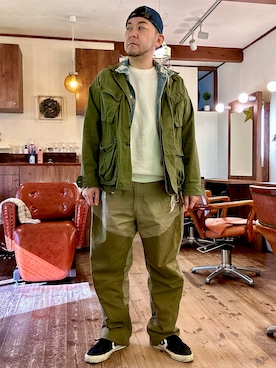 「アイテム（ミリタリージャケット）」を使った、MUGENさん（メンズ・173cm）の冬コーディネート