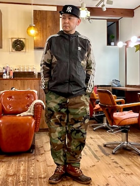「アイテム（帽子）」を使った、MUGENさん（メンズ・173cm）の春コーディネート