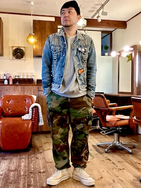 「Big John（ビッグジョン）のアイテム」を使った、MUGENさん（メンズ・173cm）の春コーディネート