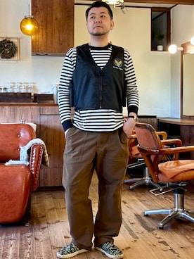 「MILITARY（ミリタリー）のアイテム」を使った、MUGENさん（メンズ・173cm）の春コーディネート