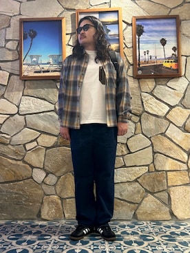 「KANEKO OPTICAL（カネコオプティカル）の『別注』KANEKO OPTICAL×URBAN RESEARCH　URA-06（メガネ）」を使った、Yuya Sasakiさん（メンズ・179cm）の秋コーディネート