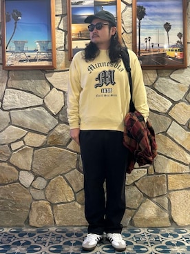 「KANEKO OPTICAL（カネコオプティカル）の『別注』KANEKO OPTICAL×URBAN RESEARCH　URA-06（メガネ）」を使った、Yuya Sasakiさん（メンズ・179cm）の秋コーディネート