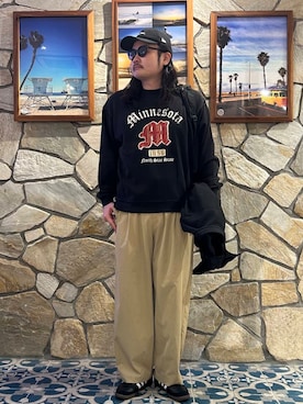 「KANEKO OPTICAL（カネコオプティカル）の『別注』KANEKO OPTICAL×URBAN RESEARCH　URA-06（メガネ）」を使った、Yuya Sasakiさん（メンズ・179cm）の秋コーディネート