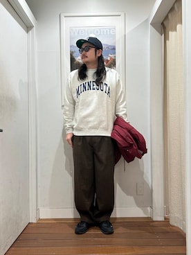 「KANEKO OPTICAL（カネコオプティカル）の『別注』KANEKO OPTICAL×URBAN RESEARCH　URA-06（メガネ）」を使った、Yuya Sasakiさん（メンズ・179cm）の冬コーディネート