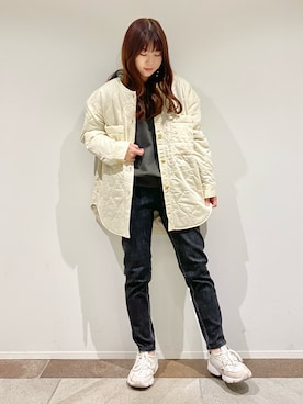 「テーパードデニム」｜「アイテム（ブルゾン）」を使った、karin_mamaさん（レディース・158cm）の冬コーディネート