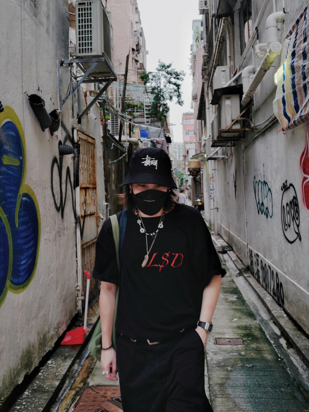 「ootd」｜「STUSSYのアイテム（ハット、ブラック系）」を使った、Kyle  Mokさん（メンズ・170cm）の夏コーディネートの1枚目の写真