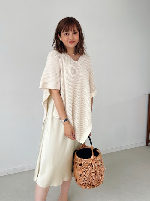 セール】knit poncho×satin layered dress(バイカラーニット