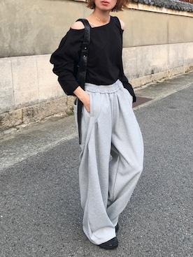 「アイテム（スウェットパンツ）」を使った、Kumika☆さん（レディース・158cm）の春コーディネート