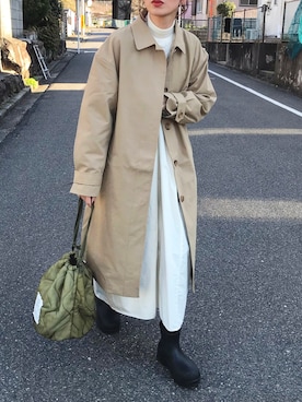 「キルティングバッグ」｜「アイテム（ステンカラーコート）」を使った、Kumika☆さん（レディース・158cm）の春コーディネート