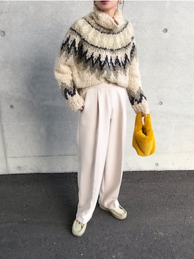 「アイテム（モカシン/デッキシューズ）」を使った、Kumika☆さん（レディース・158cm）の冬コーディネート