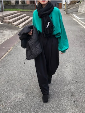 「スウェットギャザーパンツ」｜Kumika☆さん（レディース・158cm）の冬コーディネート