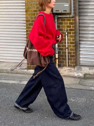 「beautiful people(ビューティフルピープル)のbrushed logo mini leisure bag(トートバッグ)」を使った、Kumika☆さん(レディース・158cm)の秋コーディネート