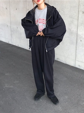 「スウェットギャザーパンツ」｜「アイテム（ジャケット/アウター）」を使った、Kumika☆さん（レディース・158cm）の春コーディネート