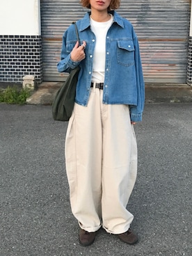 「デニムシャツ」｜Kumika☆さん（レディース・158cm）の春コーディネート