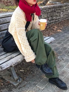 「ケーブルニット」｜「アイテム（その他シューズ）」を使った、Kumika☆さん（レディース・158cm）の冬コーディネート