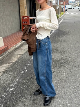 「TODAYFUL（トゥデイフル）のSoft Fraise Tops（Tシャツ/カットソー、ホワイト系）」を使った、Kumika☆さん（レディース・158cm）の秋コーディネート