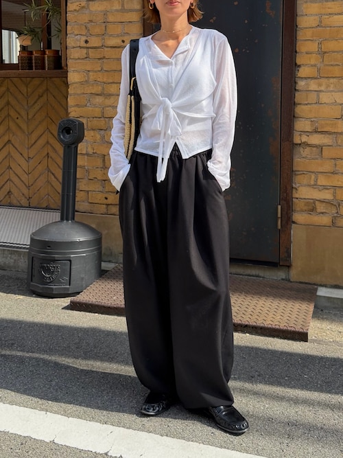 「kiehtova(キエトヴァ)の【kiehtova】LAYERED SHEER CROSS CARDIGAN/レイヤードシアークロスカーディガン(カーディガン/ボレロ)」を使った、Kumika☆さん(レディース・158cm)の夏コーディネート
