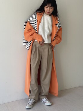 「アイテム（トレンチコート、オレンジ系）」を使った、Ayaさん（レディース・157cm）の冬コーディネート
