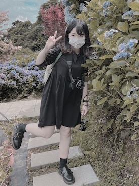 「真っ黒コーデ」｜NNさん（レディース・153cm）の夏コーディネート