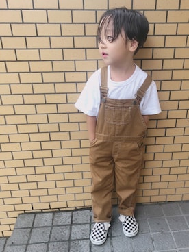 「Birthday（バースデイ）のアイテム（サロペット/オーバーオール、ブラウン系）」を使った、AOI     さん（キッズ・120cm）の夏コーディネート