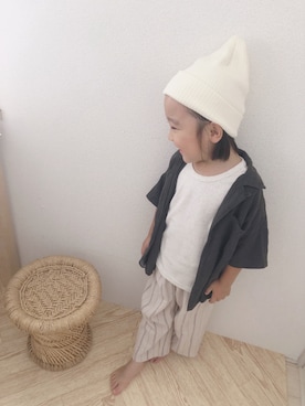 「西松屋（ニシマツヤ）のアイテム（タンクトップ、ホワイト系）」を使った、AOI     さん（キッズ・120cm）の夏コーディネート