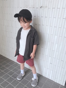 「VANS（バンズ）のアイテム（スリッポン、ホワイト系）」を使った、AOI     さん（キッズ・120cm）の夏コーディネート