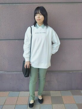 「SHOO・LA・RUE（シューラルー）の【SS-3L/無理せずスリム】 ぐんぐん伸びる ハイパースキニーパンツ（其他褲裝、グリーン系）」を使った、あゆさん（レディース・149cm）の冬コーディネート