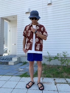 「KNOX（ノックス）のアイテム（ハット）」を使った、きょーへーさん（メンズ・169cm）の夏コーディネート
