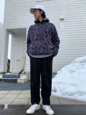 「NEAT（ニート）のアイテム（帽子）」を使った、きょーへーさん（メンズ・169cm）の冬コーディネート