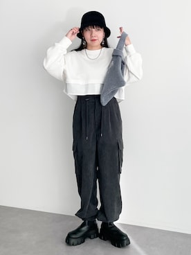 「シャギー」｜「アイテム（帽子）」を使った、ユナさん（レディース・154cm）の冬コーディネート