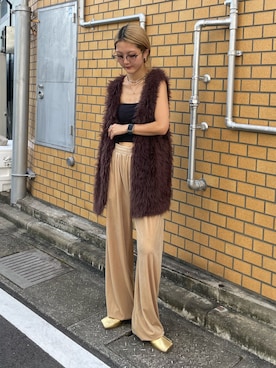 「ブラウンコーデ」｜「アイテム（ダウンベスト）」を使った、yuka nakamoriさん（レディース・154cm）の秋コーディネート