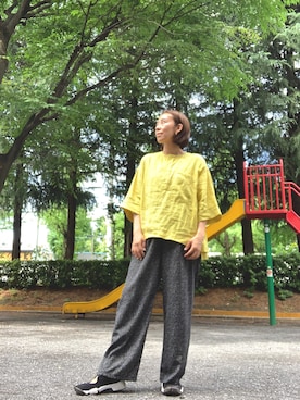 「NOMBRE IMPAIR（ノンブルアンペール）のアイテム（パンツ）」を使った、yayowillさん（レディース・159cm）の夏コーディネート