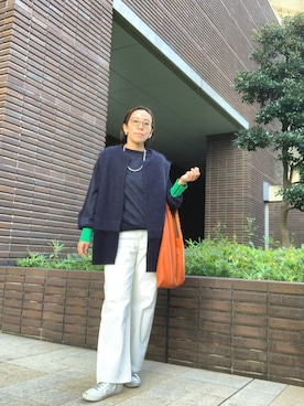 「アイテム（ベスト、ブルー系）」を使った、yayowillさん（レディース・159cm）の秋コーディネート