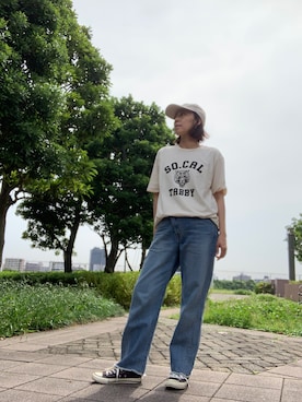 「journal standard L'essage（ジャーナルスタンダードレサージュ）のアイテム（帽子）」を使った、yayowillさん（レディース・159cm）の夏コーディネート