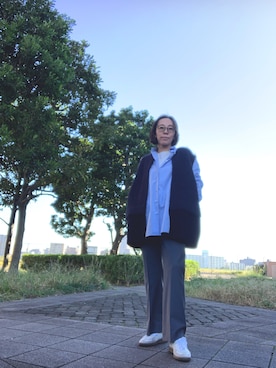 「アイテム（ベスト、ブルー系）」を使った、yayowillさん（レディース・159cm）の秋コーディネート