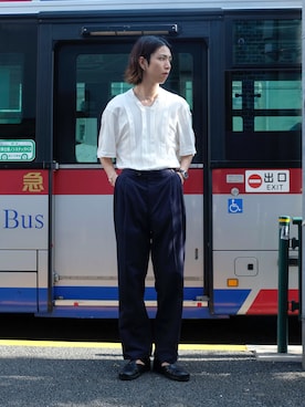「みんなの白Tフェス」｜「アイテム（スラックス）」を使った、ライセルさん（メンズ・173cm）の夏コーディネート