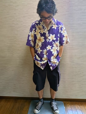 「CONVERSE（コンバース）のアイテム（スニーカー、ブラック系）」を使った、マッティンさん（メンズ・171cm）の夏コーディネート