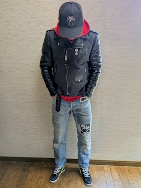 「schott(ショット)のアイテム」を使った、マッティンさん(メンズ・171cm)の冬コーディネート