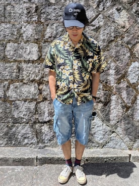 「usedのアイテム（シャツ/ブラウス、ブラック系）」を使った、マッティンさん（メンズ・171cm）の夏コーディネート