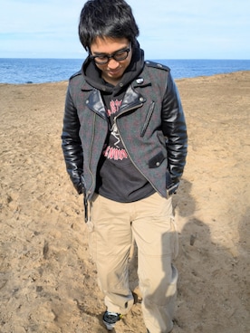 「アイテム（ライダースジャケット）」を使った、マッティンさん（メンズ・171cm）の秋コーディネート