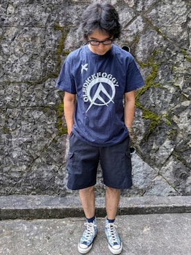「アイテム（スニーカー、ブルー系）」を使った、マッティンさん（メンズ・171cm）の夏コーディネート